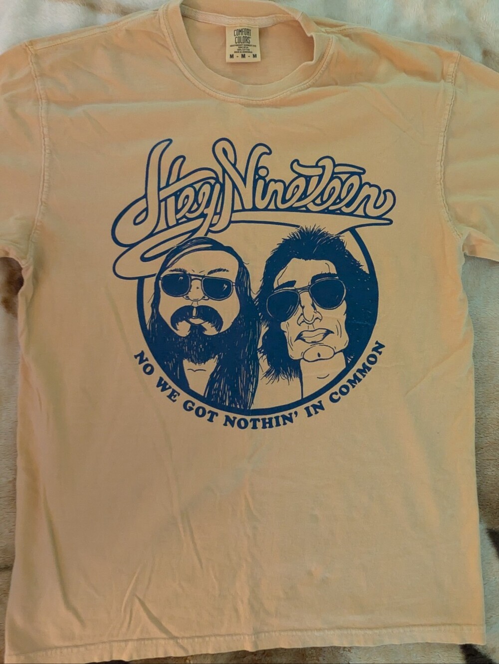 Hey Nineteen Graphic Tee - Beige‎ with Blue Print